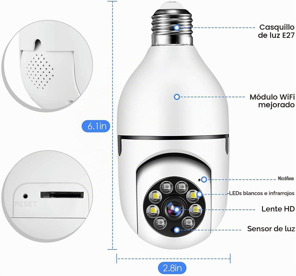 TUYA WiFi 1080P Cámara de vigilancia inteligente para el hogar con alarma de detección de movimiento, visión nocturna, visión nocturna, conversación bidireccional para interiores E27