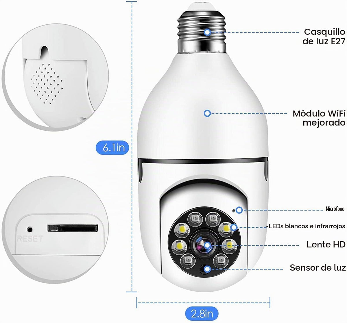 TUYA WiFi 1080P Cámara de vigilancia inteligente para el hogar con alarma de detección de movimiento, visión nocturna, visión nocturna, conversación bidireccional para interiores E27