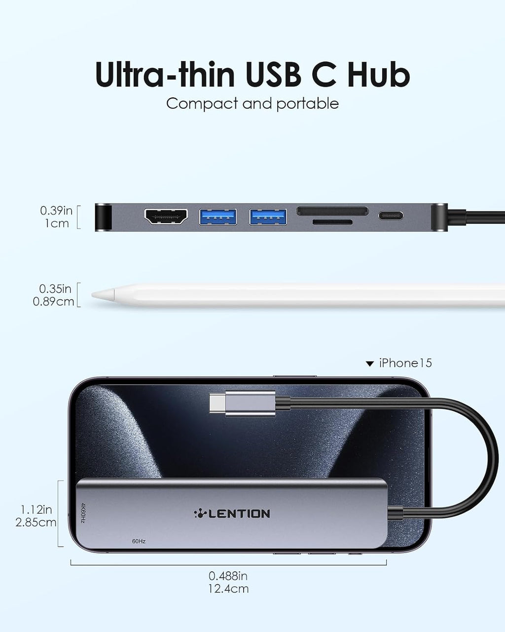 LENTION Hub HDMI dual MST USB C, 4K @60Hz, 100W PD, 2 USB 3.0, lector de