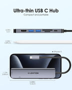 LENTION Hub HDMI dual MST USB C, 4K @60Hz, 100W PD, 2 USB 3.0, lector de