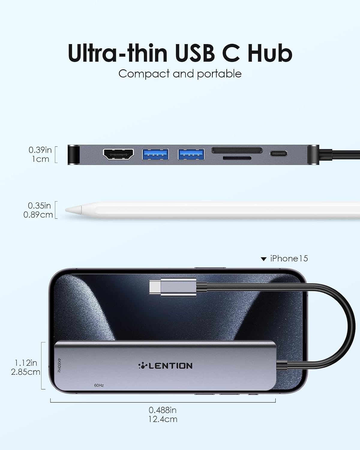 LENTION Hub HDMI dual MST USB C, 4K @60Hz, 100W PD, 2 USB 3.0, lector de