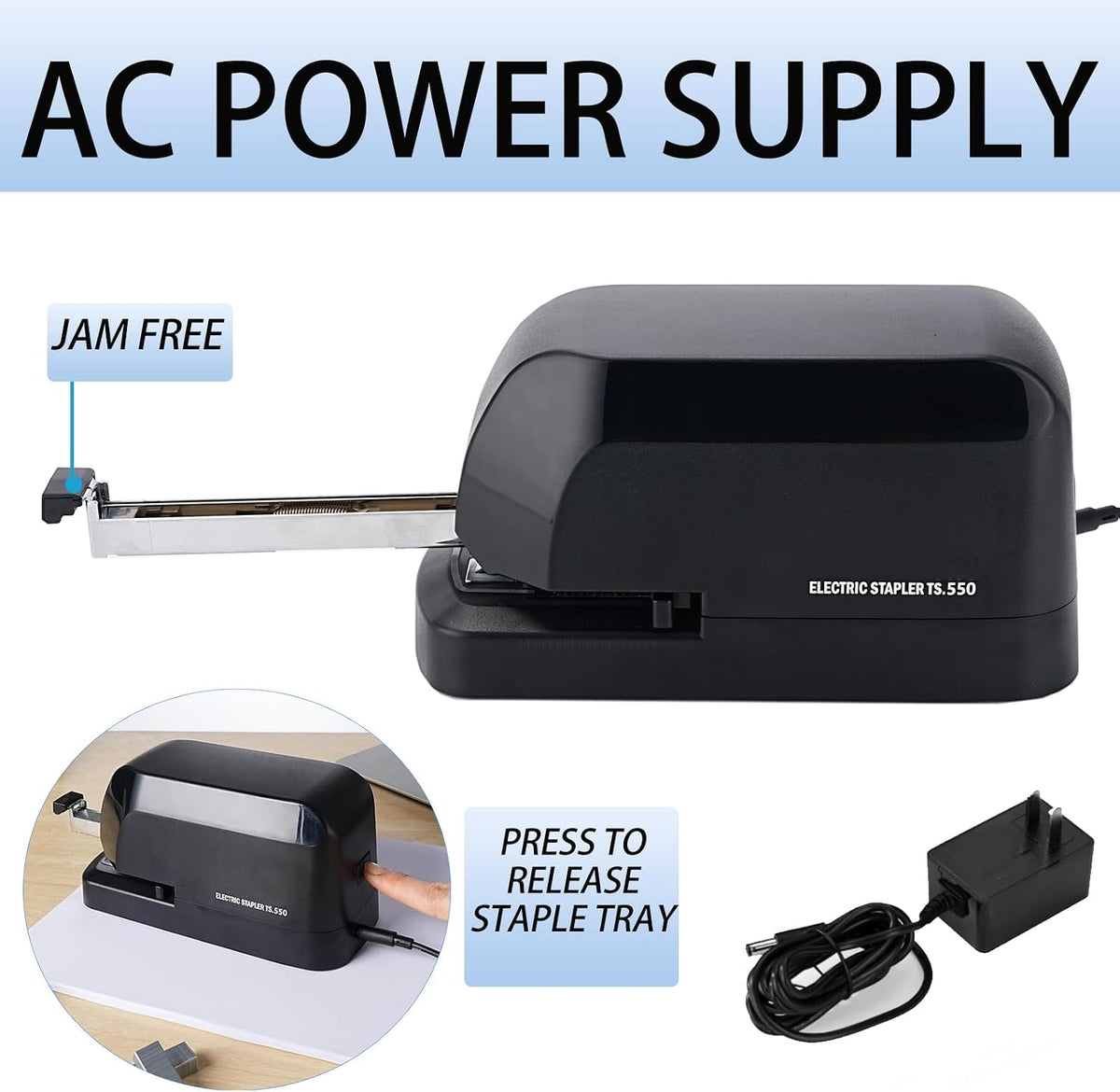 Engrapadora eléctrica para escritorio, engrapadora automática de 45 hojas de capacidad, engrapadoras eléctricas de oficina, grapadoras de CA de alta resistencia, uso de oficina con 1,000 grapas y