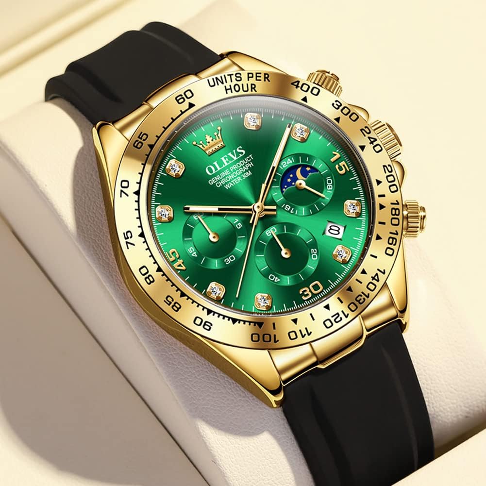 OLEVS Relojes Cronógrafo Masculinos de Moda Empresarial Analógico Quartz Reloj de Pulsera para Hombre, Cinturón de Silicona a prueba de agua con Luminiscente, Calendario