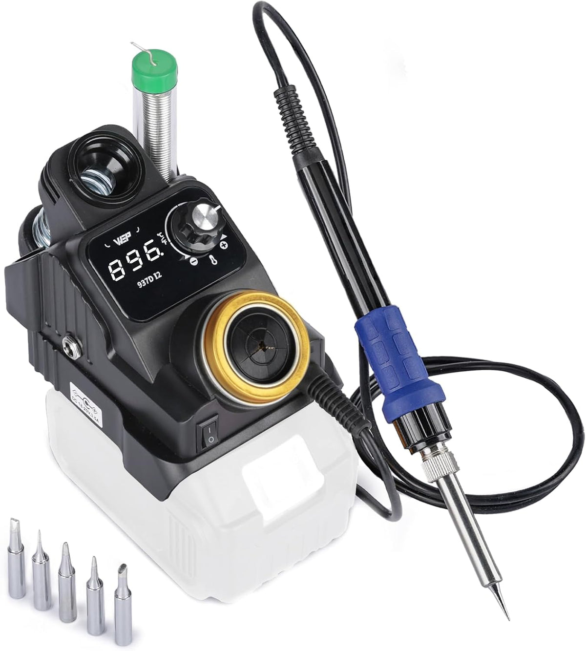 WEP 937D-I 2 Kit de soldador inalámbrico Compatible con batería Makita 20V/18V, con soporte de soldador integrado, pantalla digital, 6 puntas de soldadura, temperatura ajustable, auto-descanso y