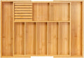 VaeFae Soporte para utensilios de cocina extra grande, organizador de cajones de cubiertos de bambú, organizador de cubiertos expandible con bloque de cuchillos, divisor de cajones multifuncional