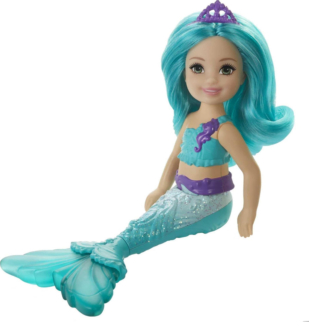 Muñeca Barbie Dreamtopia Chelsea de sirena con pelo y cola color ag...