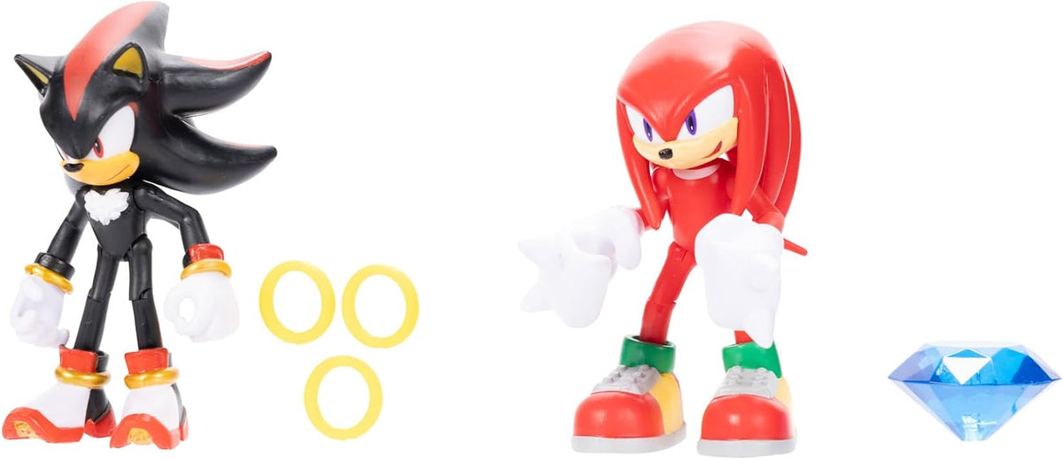 JAKKS Pacific Sonic The Hedgehog - Figura de acción de 4 pulgadas, paquete de 2 Knuckles & Shadow