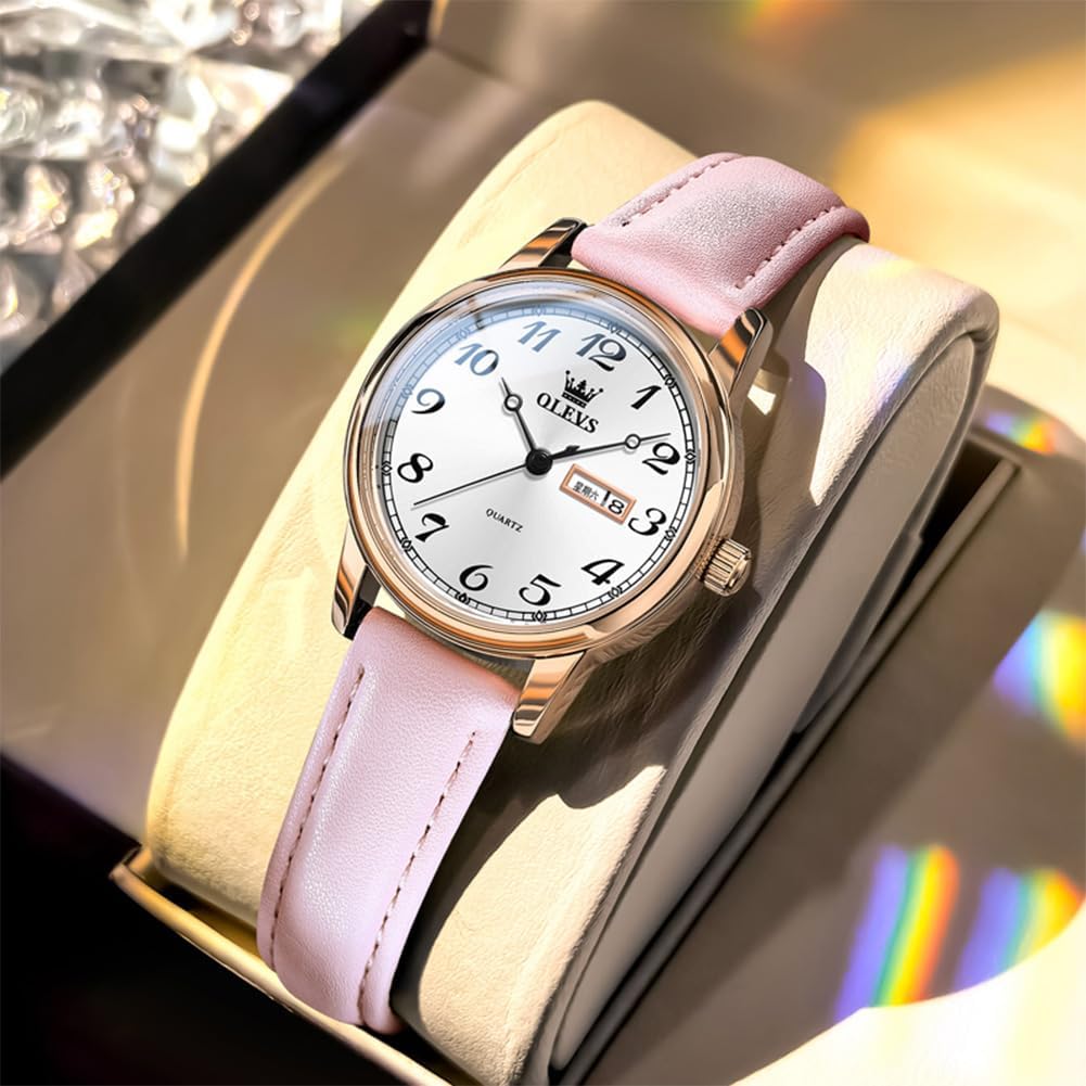 OLEVS Relojes de cuero para mujer lujo moda vestir impermeable cuarzo