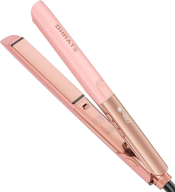 SHRATE Plancha de pelo iónico rosa | 18s Fast Heat | Less Frizz & S...