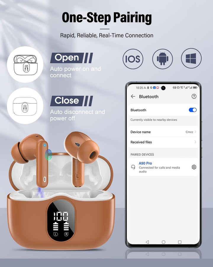 Auriculares inalámbricos, Bluetooth 5.4, estéreo de bajos, auricula...
