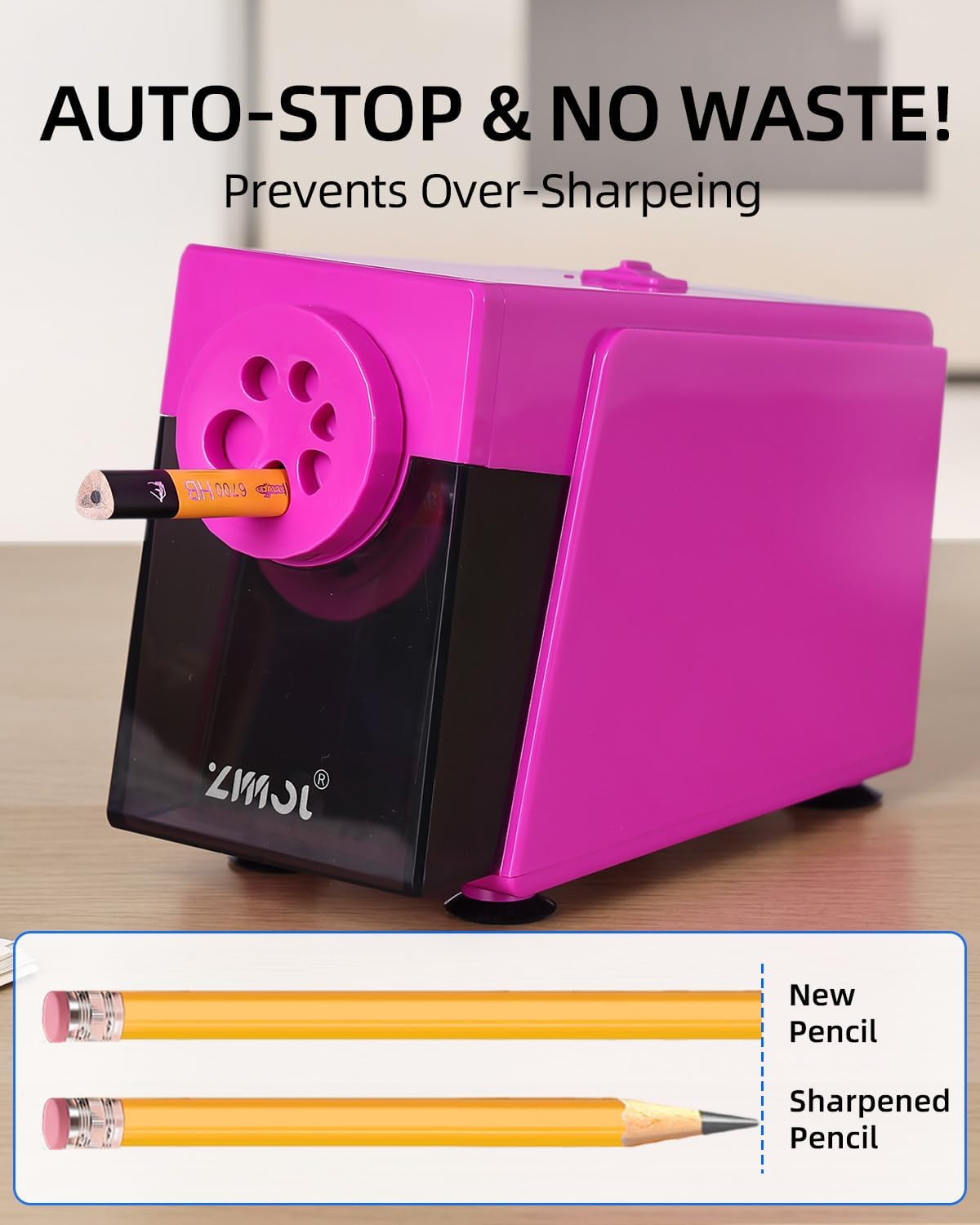 Sacapuntas eléctrico, resistente para aula, 0.236-0.472 in, rosa