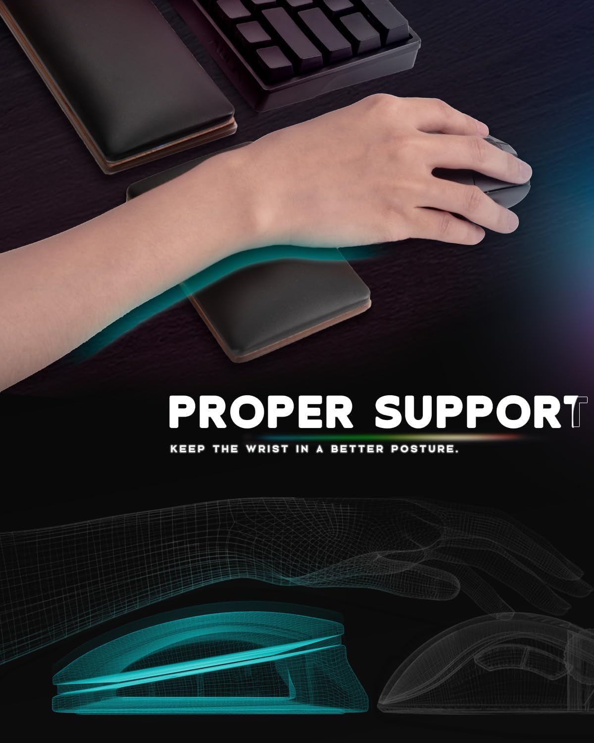 Juego de reposamuñecas para teclado y mouse RGB para teclados compactos del 60% al 75%