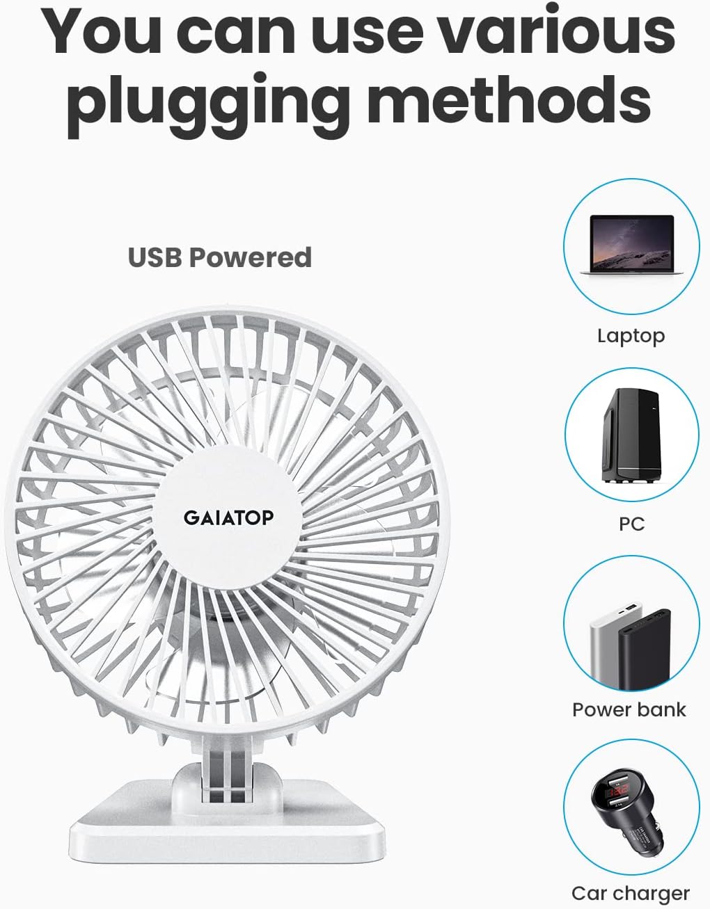 Gaiatop - Ventilador de escritorio USB, pequeño pero potente, perso...