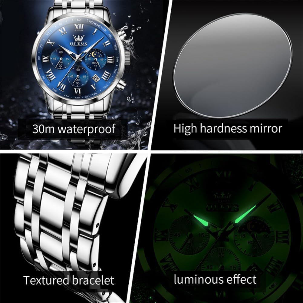 OLEVS Reloj multifunción para hombre, cronógrafo luminoso impermeable con