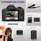 Canon Cámara sin espejo EOS R100 con lentes de 0.709-1.772