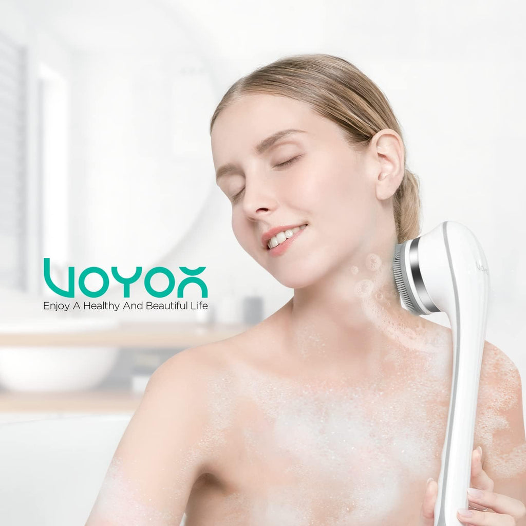 VOYOR Cepillo eléctrico para el cuerpo para la ducha, cepillo de limpieza facial recargable, cepillo giratorio impermeable 5 en 1 para limpieza profunda de la piel