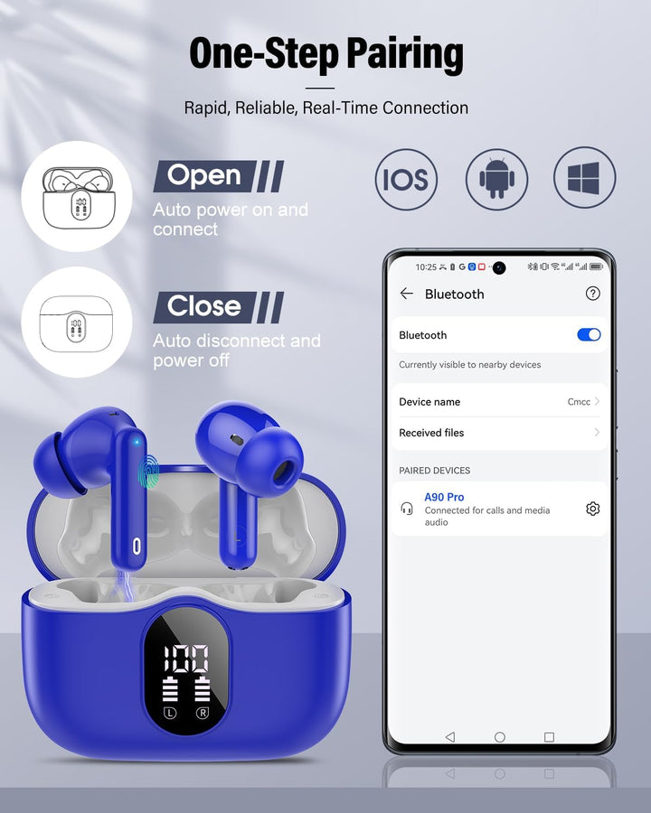 Auriculares inalámbricos, Bluetooth 5.4, estéreo de bajos, auricula...