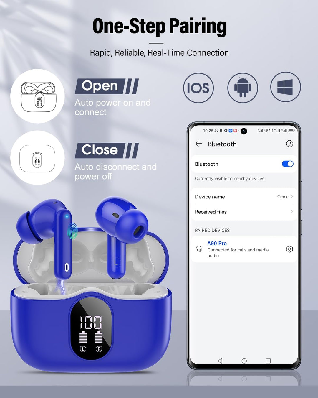 Auriculares inalámbricos, Bluetooth 5.4, estéreo de bajos, auricula...