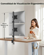 HUANUO Soporte vertical para monitor doble, soporte de monitor apilado para 2 monitores con ajuste de altura, brazo de monitor de computadora soporta dos de 17 a 32 pulgadas con abrazadera C, cada