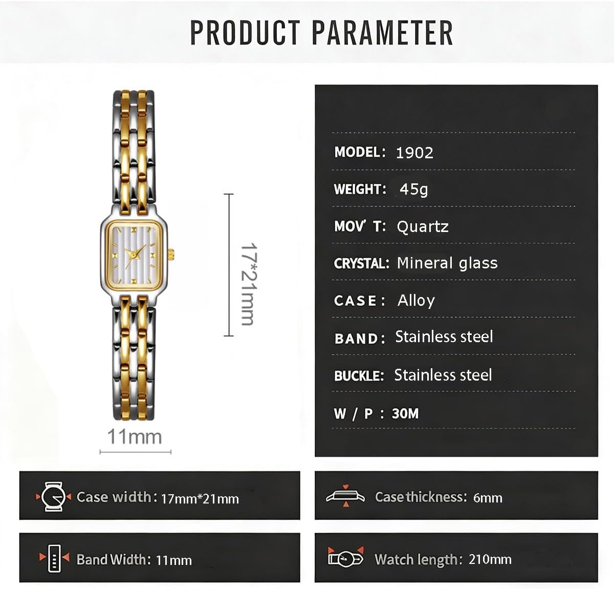 BESTKANG Reloj de pulsera con esfera cuadrada para mujer, estilo retro, con movimiento de cuarzo, reloj de pulsera pequeño para mujer