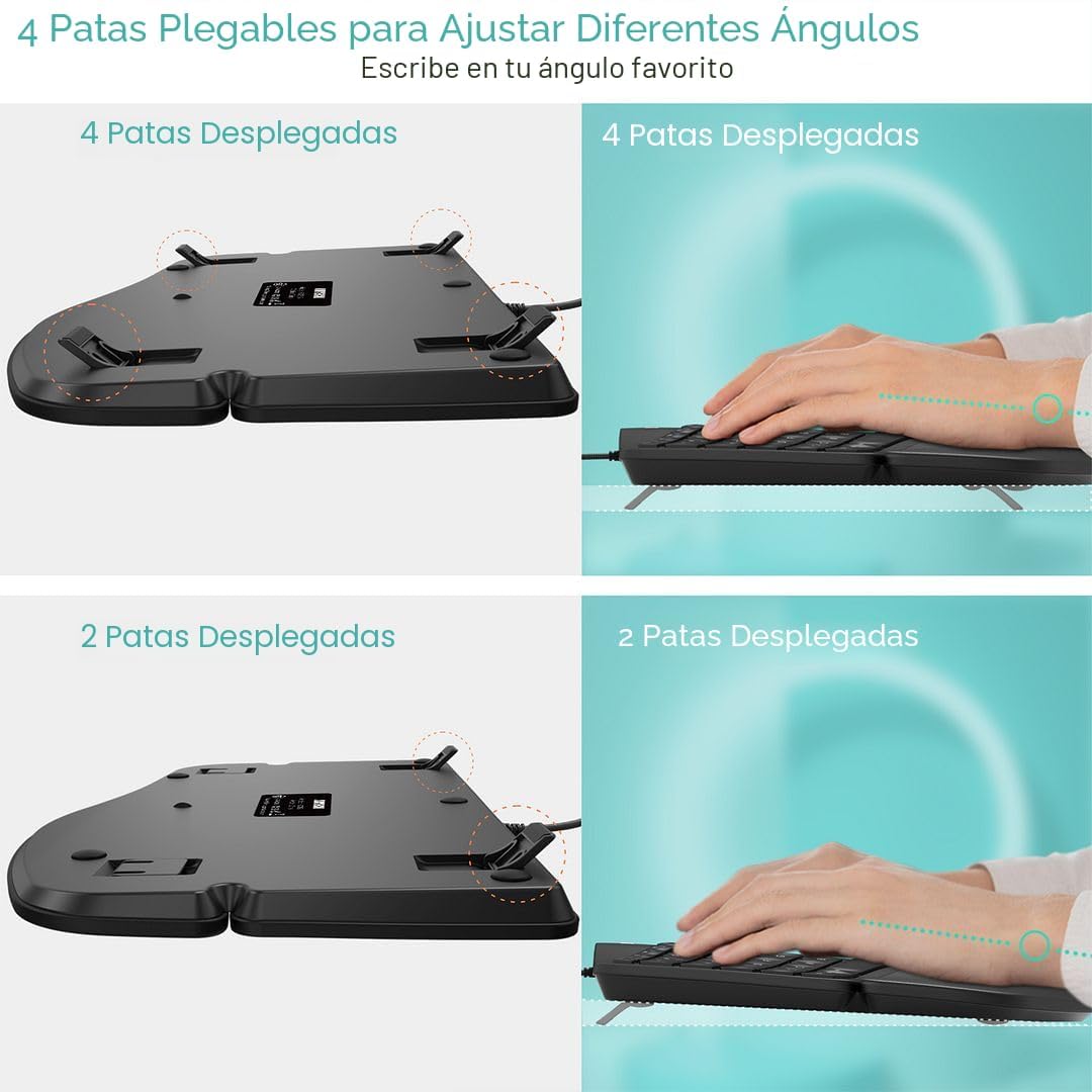 Arteck - Teclado USB Ergonómico con Cable, con Reposamuñecas y Repo...