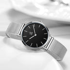 Shengke SK Ultra delgado minimalista Relojes para mujer de dos agujas Reloj de vestir de cuero para damas