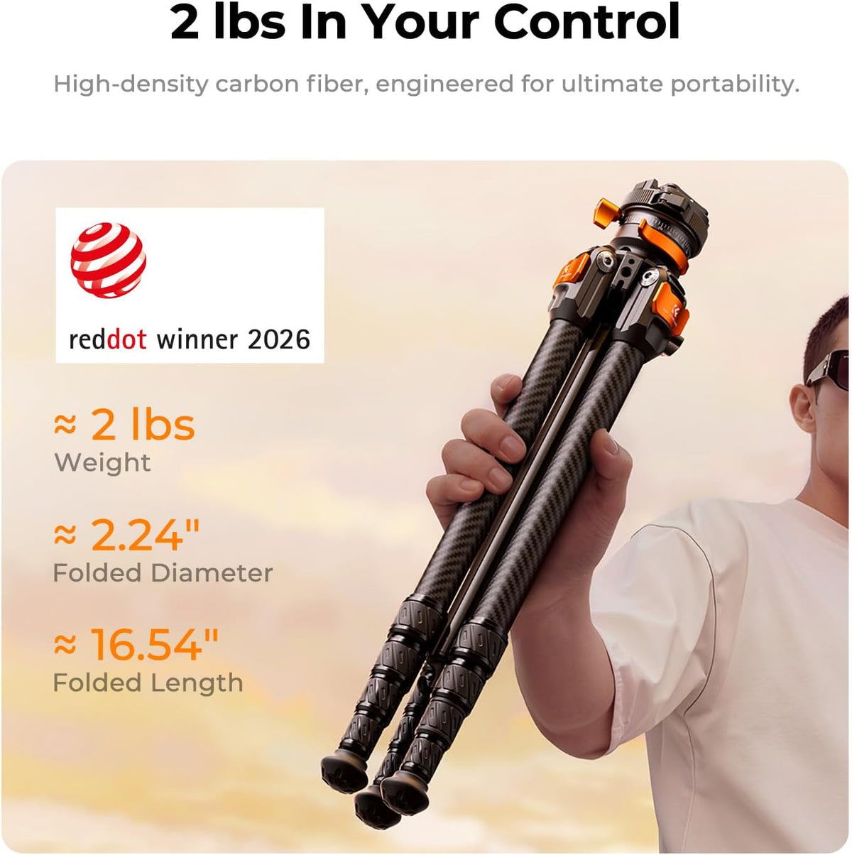 K&F CONCEPT Trípode de viaje de fibra de carbono de 60" para cámara