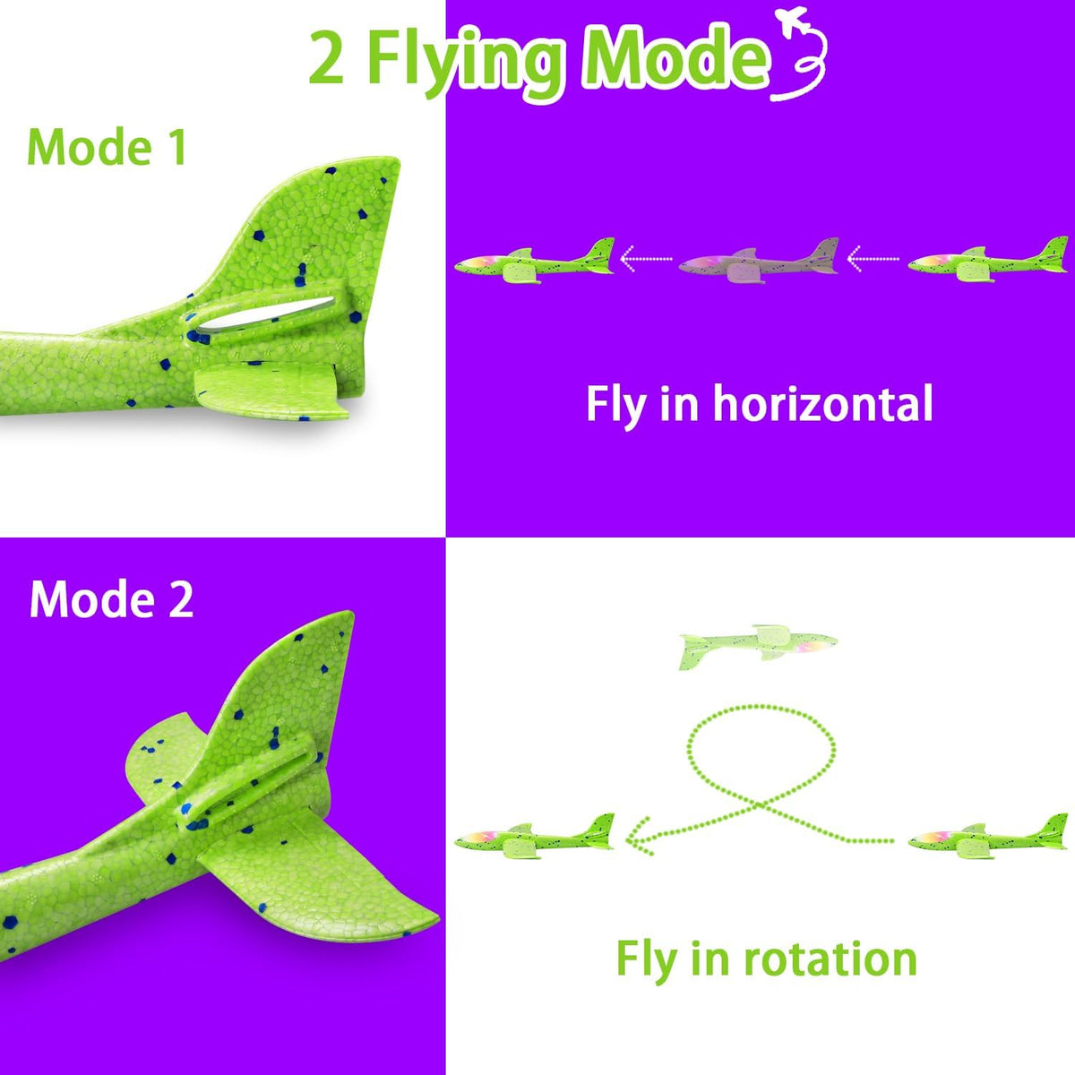 CUKU Paquete de 6 juguetes de avión con luz LED, avión de espuma grande de