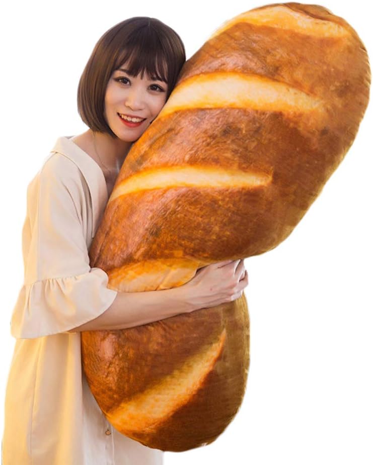 Levenkeness - Almohada en forma de pan 3D, suave almohada de simulación de pan con forma de hogaza de tostada con mantequilla, juguete de peluche para decoración del hogar, 31.4 pulgadas