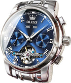 OLEVS Reloj automático para hombre, cuerda automática, mecánica, de lujo, de acero inoxidable, multicalendario, impermeable, luminoso, reloj de pulsera