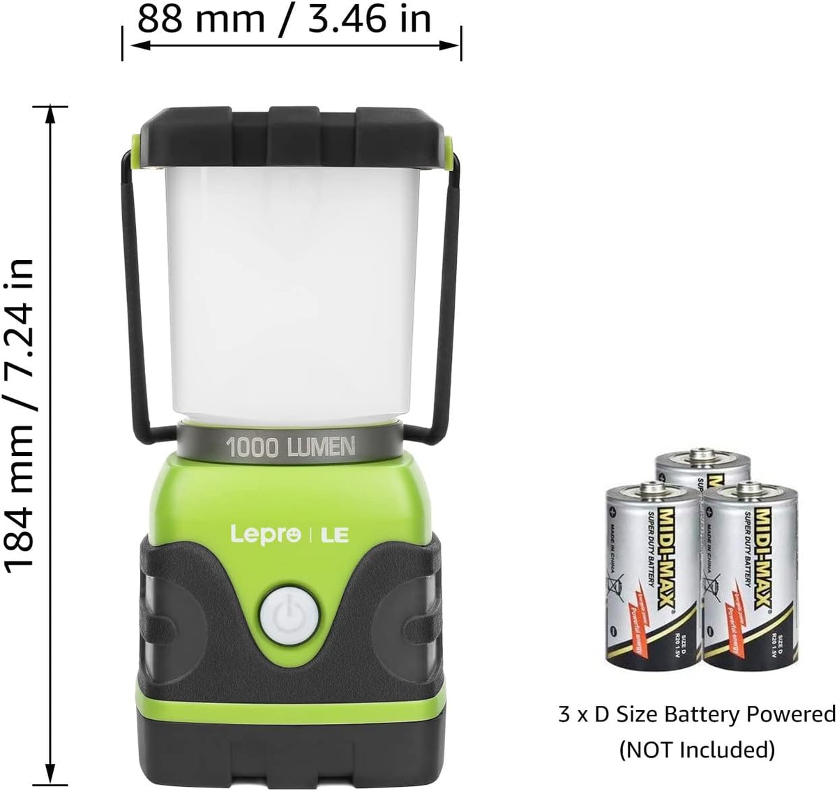 Lámpara LE Luz LED portátil de 1000 LM, atenuable, linterna para acampar de 4 modos, resistente al agua, lámpara que funciona a batería para el hogar, jardín, exteriores, senderismo, pesca, emergencias
