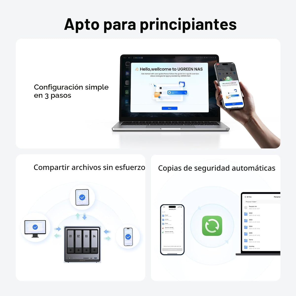 UGREEN NAS DXP4800 Plus NAS de escritorio de 4 bahías, CPU Intel Pe...