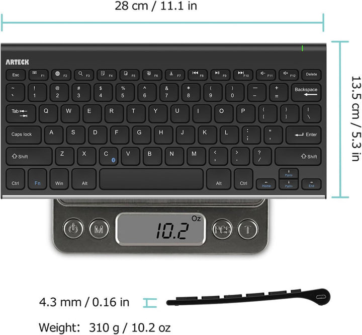 Arteck Teclado Bluetooth, teclado inalámbrico universal de acero in...