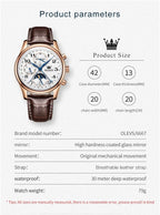 OLEVS - Relojes automáticos para hombre, multicalendario, con fase lunar, 3ATM impermeable, reloj de lujo clásico para negocios, de pulsera