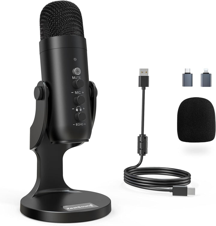 ZealSound Micrófono de podcast para PC, micrófono USB con cancelaci...