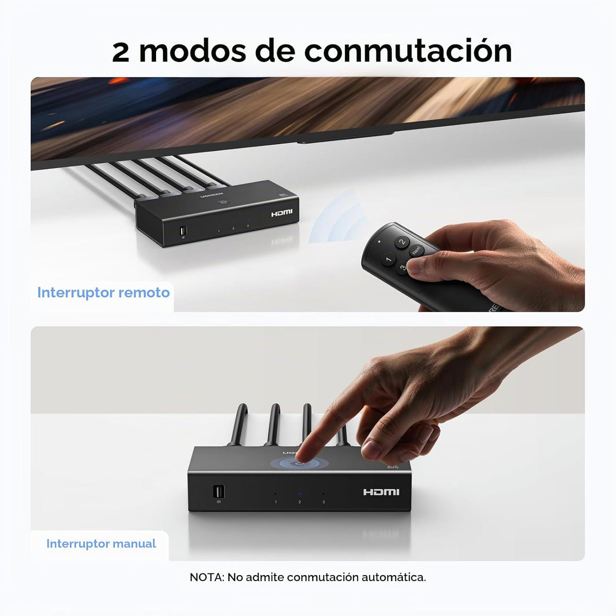 UGREEN 8K@60Hz HDMI 2.1 Switch 3 entradas 1 salida, con control remoto, VRR, 4K@240Hz