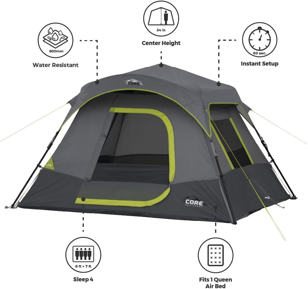 CORE - Combo de campamento de 4 piezas con tienda de campaña instantánea