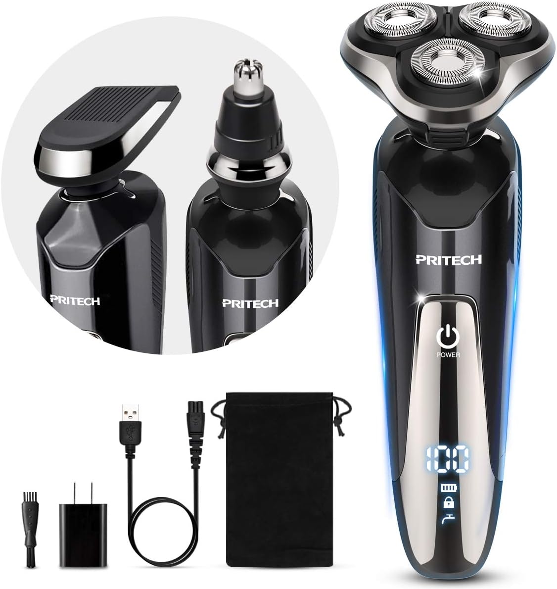 PRITECH - Maquinilla de afeitar eléctrica rotativa para hombre | co...