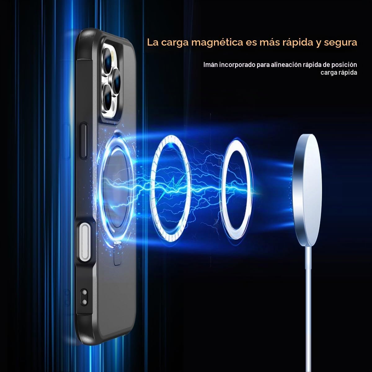 Funda compatible con iPhone 16 Pro con soporte, color negro