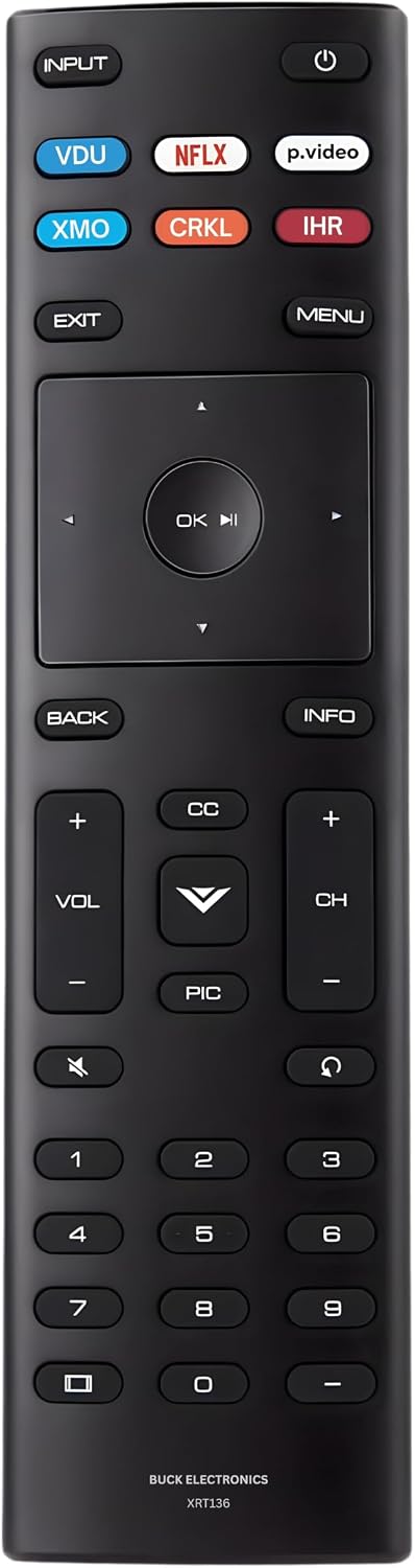 XRT136 - Control remoto de repuesto para televisores Vizio SmartCast, fácil configuración, infrarrojos, teclas de acceso directo, control remoto universal, compatible con D, E, M, P