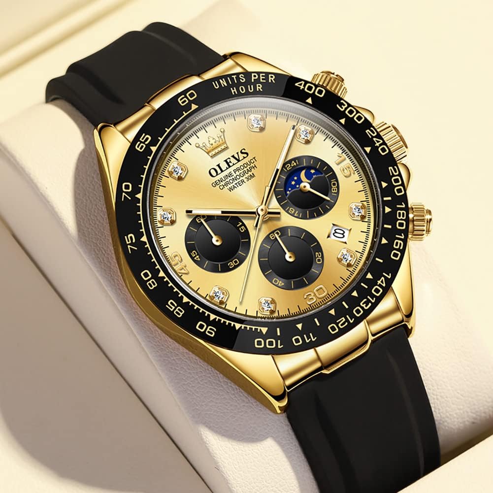 OLEVS Relojes Cronógrafo Masculinos de Moda Empresarial Analógico Quartz Reloj de Pulsera para Hombre, Cinturón de Silicona a prueba de agua con Luminiscente, Calendario