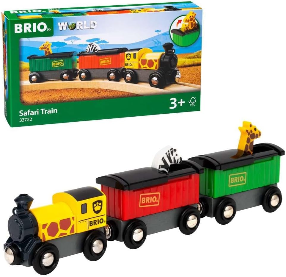 BRIO World - 33722 Safari Train - Juego de tren de juguete interactivo para niños de 3 años en adelante - Respetuoso con el medio ambiente - Carros de motor y animales incluidos