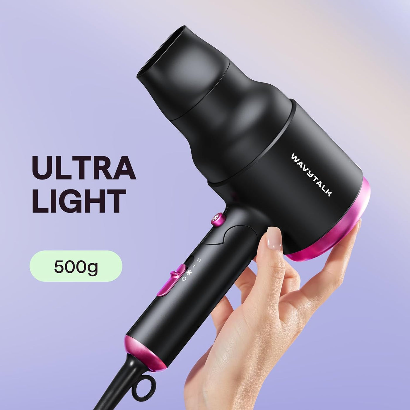 Wavytalk Secador de pelo con difusor, secador de pelo plegable, dif...