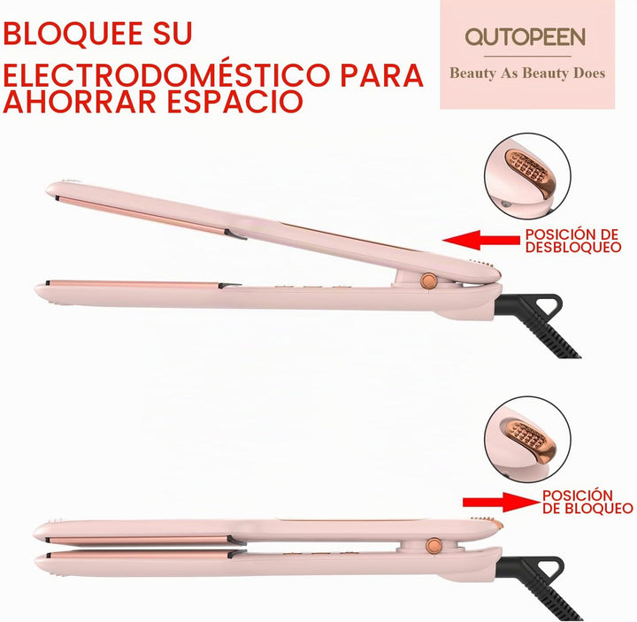 QUTOPEEN Plancha de pelo infrarroja rosa de 2 pulgadas, plancha pla...