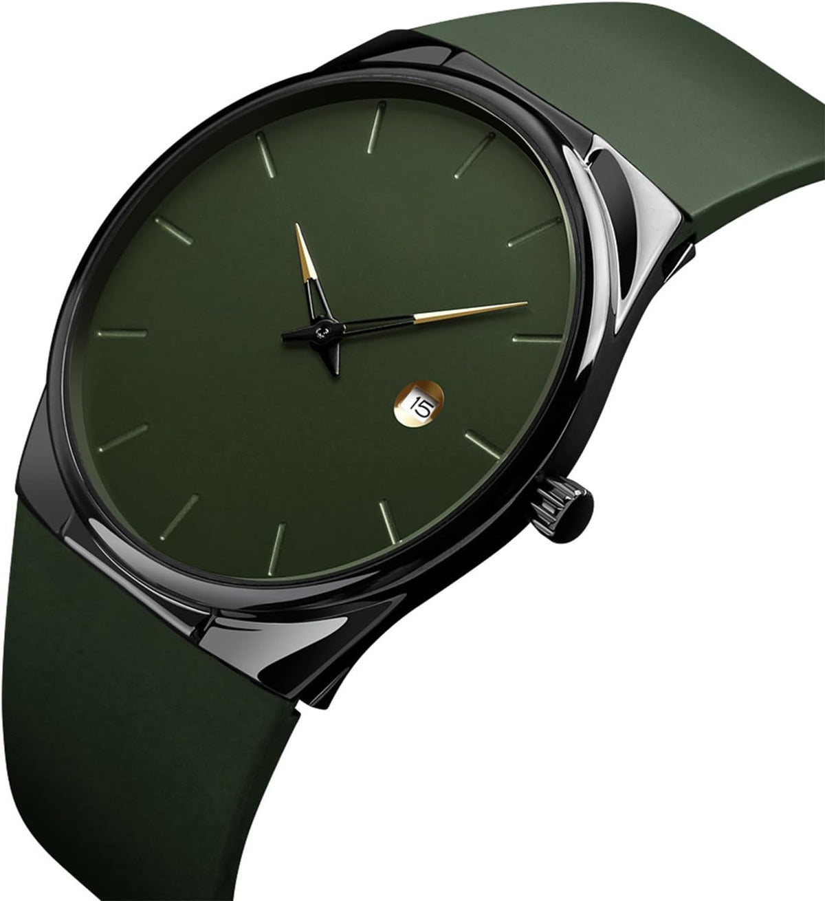 BESTKANG Reloj de cuarzo deportivo casual para hombre, resistente al agua hasta 30 m, ventana de fecha, caja de aleación y correa de silicona, 5 opciones de color (negro/rojo/caqui/azul/verde ejército