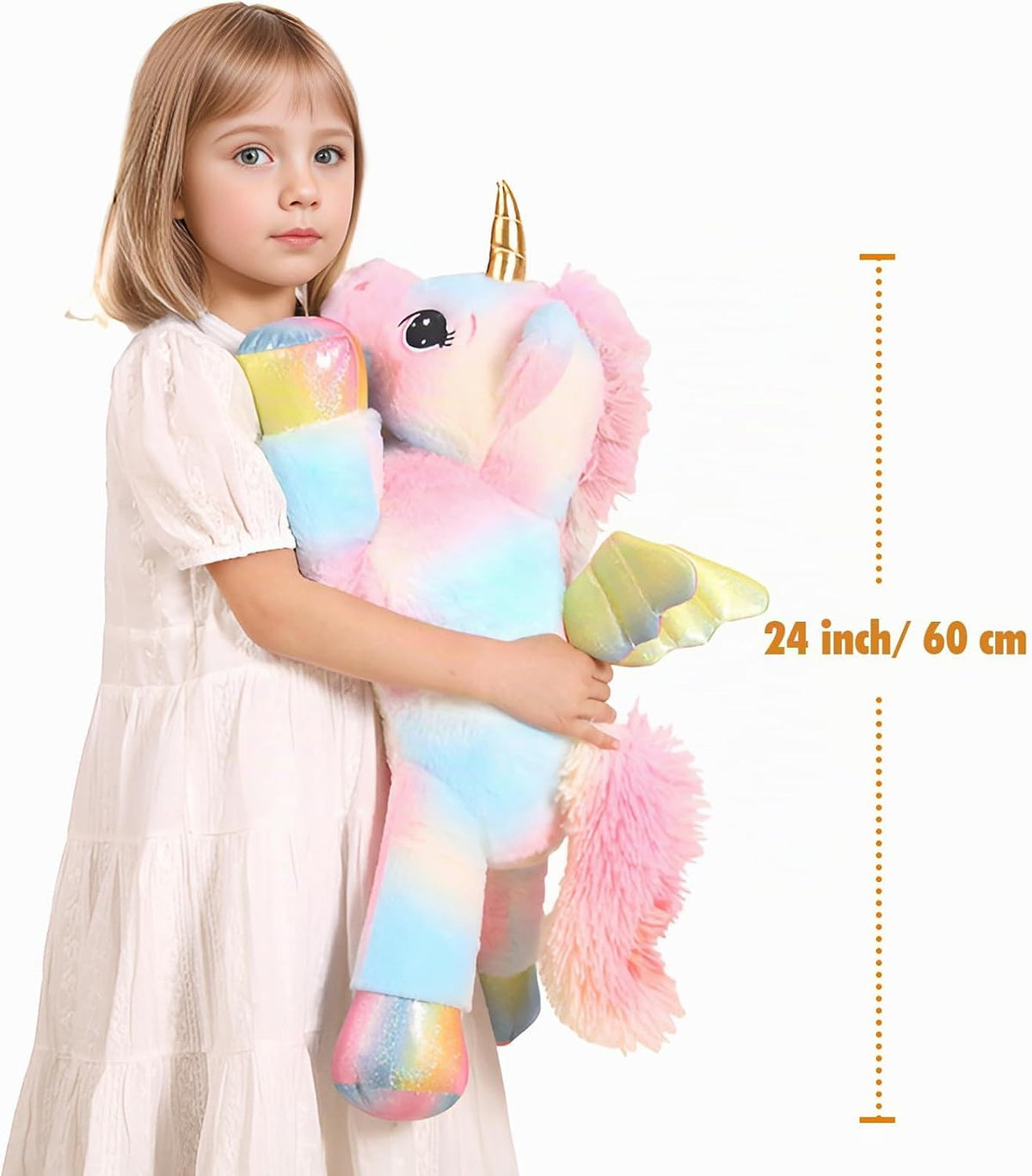 Peluche de unicornio arcoíris de 24 pulgadas con alas, suave y lindo juguete de peluche grande de unicornio, almohada de regalo para niños, niñas y niños, cumpleaños, día de San Valentín y