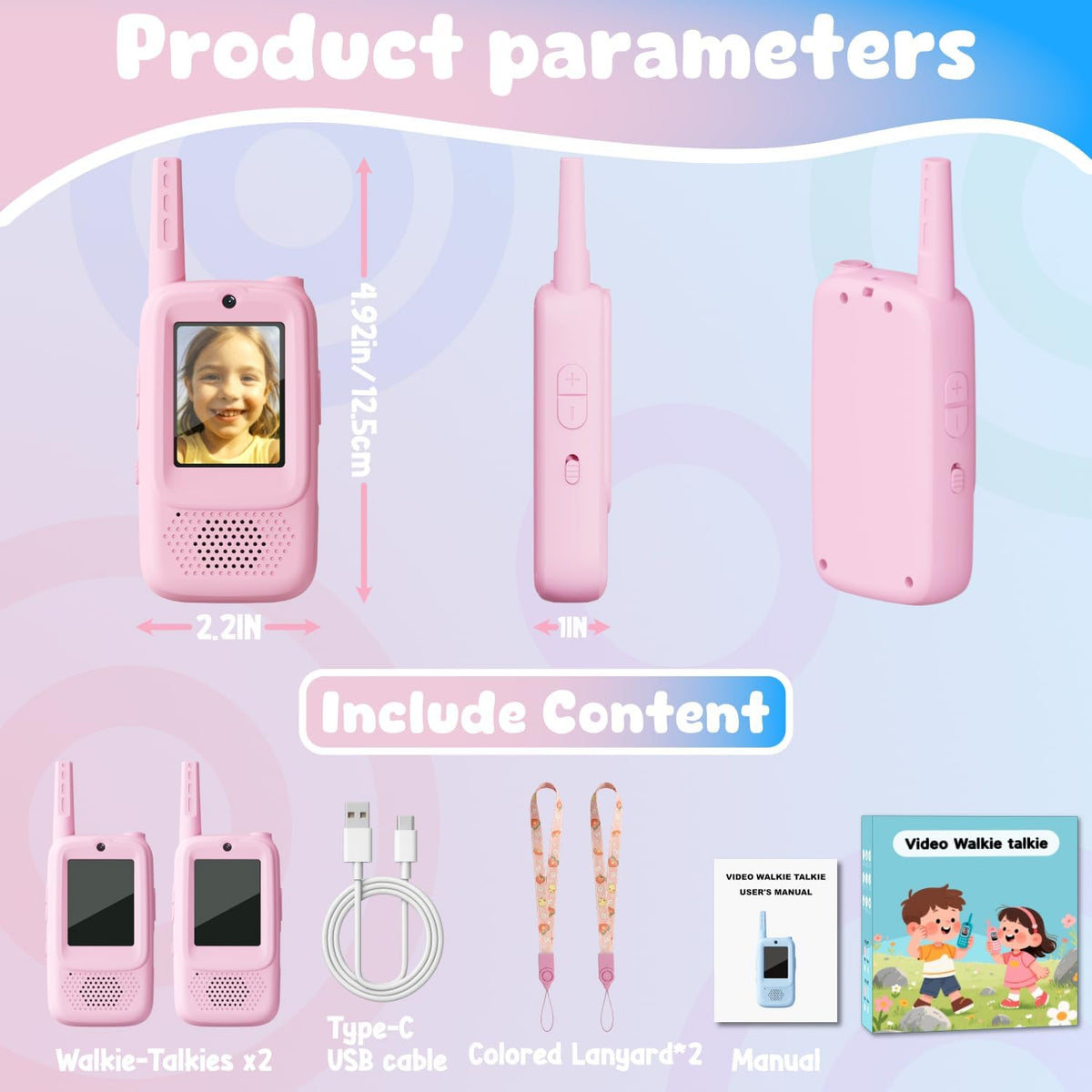 Video Walkie Talkies para Kids, 2 Pack Rechargeable Walkie Talkies con Screen, Indoor Outdoor Toy para 3 4 5 6 7 8 9 10 Year Old Girl, Christmas Birthday Gifts para Girls Age 3-12 (Pink)