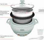 BLACK+DECKER Arrocera de 6 tazas con cesta de vapor, spray de surf