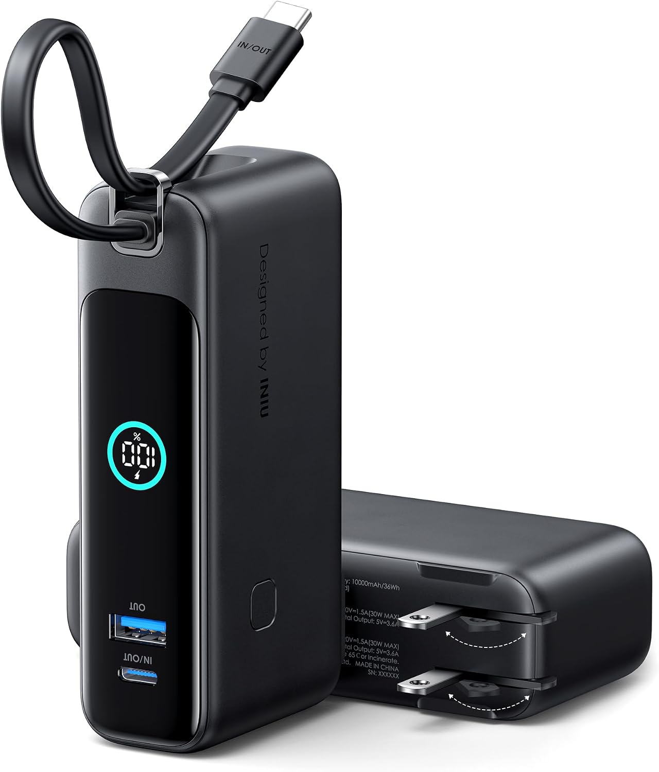 INIU Cargador portátil 3 en 1, banco de energía de carga rápida de...