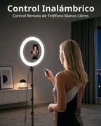 TODI Anillo de luz de 12 pulgadas con soporte de trípode extensible de 63 pulgadas, anillo de luz para selfie con soporte para teléfono y control remoto para selfies, anillo de luz LED regulable 2 en